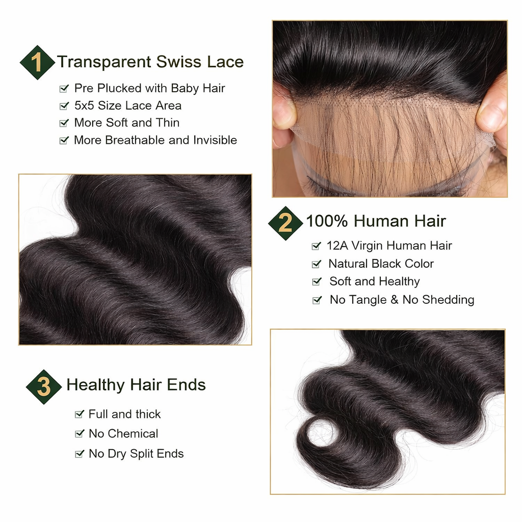 5x5 Transparent Lace Closure Body Wave